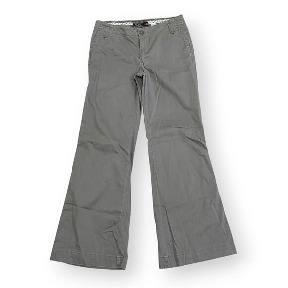 Y2K Old Navy Lowest Rise Khaki Chino Pants 8 Taupe Flare Wide Leg Pockets 32x32 - Picture 1 of 10